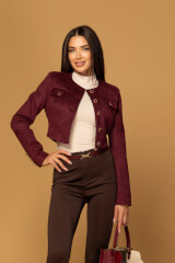 Charming style Blazer scurt din velur - Burgundy - Imagine 9