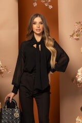 Parisian Perfection Bluză din șifon - Black - Imagine 10