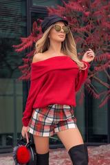 Red Plaid Pantalon scurt cu curea - Imagine 5