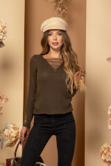 Urban Threads Pulover Din Lână - Khaki - Imagine 9