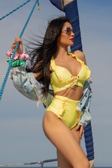 Eternal Sunshine fund de bikini cu talie înaltă cu volane - galben - Imagine 8