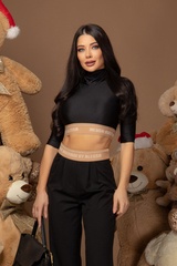 Trick Or Treat Crop Top cu gât țesut cu mânecă 3/4 - Imagine 8
