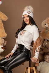 Căciulă Alessa Bear cu puf natural - ecru - Imagine 8