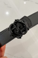 Curea neagră cu logo rococo - îngustă cu cataramă neagră - Imagine 9