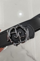Cureaua neagră cu logo rococo - îngustă cu cataramă nichel închis - Imagine 6