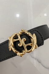 Curea neagră cu logo rococo - îngustă cu cataramă aurie - Imagine 8
