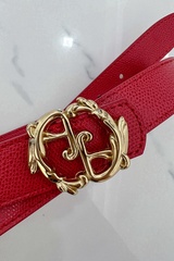 Curea roșie cu logo rococo - îngustă cu cataramă aurie - Imagine 4