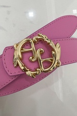 Curea roz cu logo rococo - îngustă cu cataramă aurie - Imagine 5