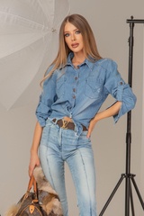Popstar face Cămașă denim - Imagine 9
