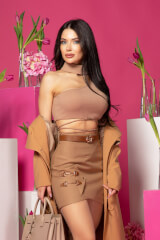 Chic Craze Top Cropped Cu Un Singur Mânecă - Mocha - Imagine 11