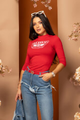 Stylish Everyday Bluza Cu Maneci 3/4 - Red - Imagine 6
