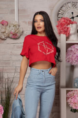 Love Your Way Crop T-Shirt de bumbac- Luxury Red - Imagine 8