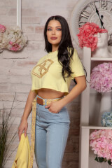 Love Your Way Crop T-Shirt de bumbac - Luxury Yellow - Imagine 4