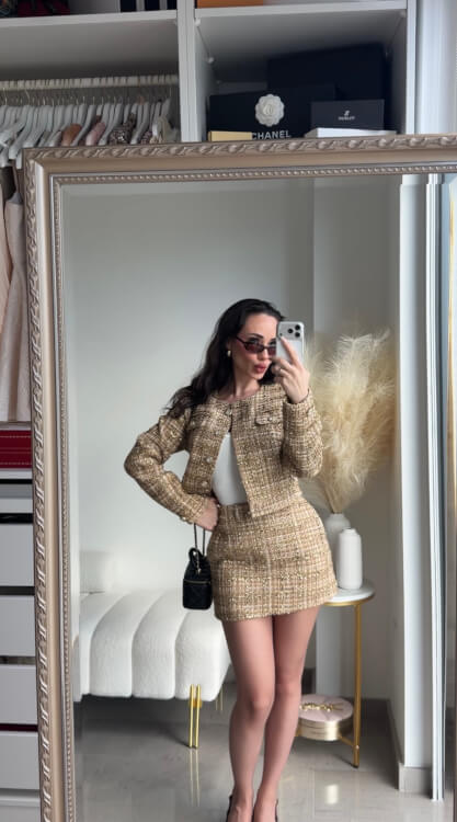 Casual Luxe Fustă-Pantaloni din Buclă - Gold